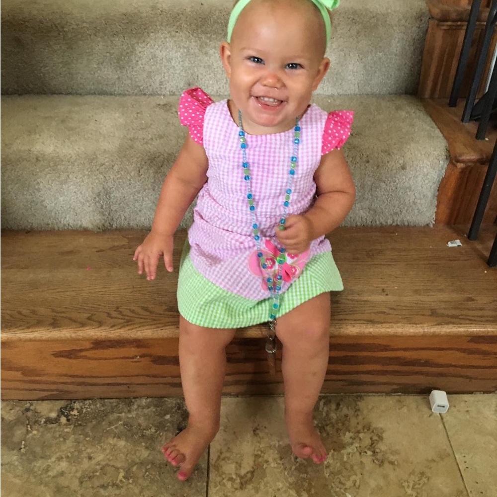 Pink and green butterfly dress